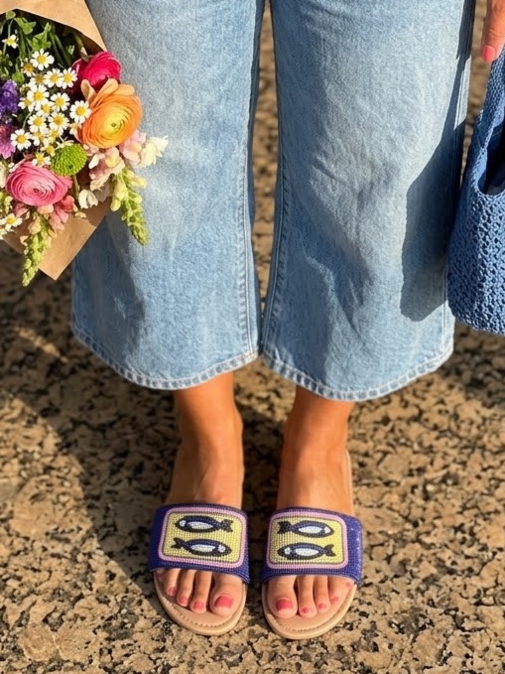 Blue Sardines Beaded slide Sandal by no boundaries size 7